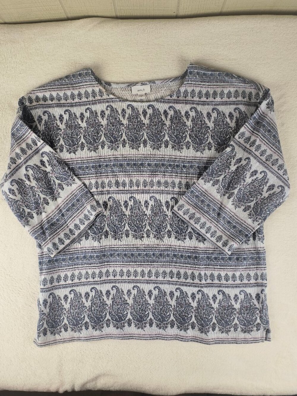 J. Jill Pure Jill Hemp & Cotton Tunic Top Paisley Print Light Blue XS